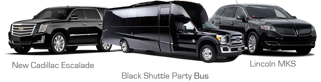 Lincoln Sedan, Cadillac Escallade SUV and Lincoln MKT Stretch limo on display